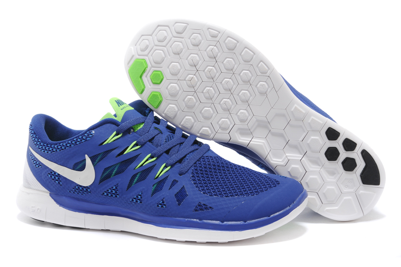 Nouveau Nike Free 5.0 Plus Les Hommes Bleu Fonce Chaussures De Course Blanc